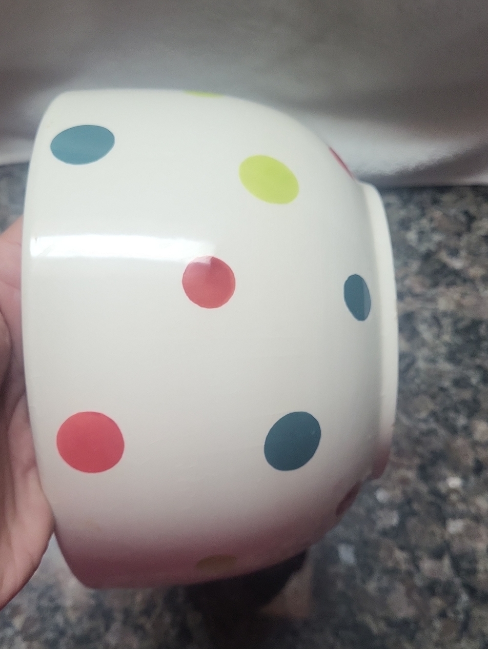 White Polka Dot Ceramic Bowl in Multicolor Dots by Fresh  height 5" 8" opening